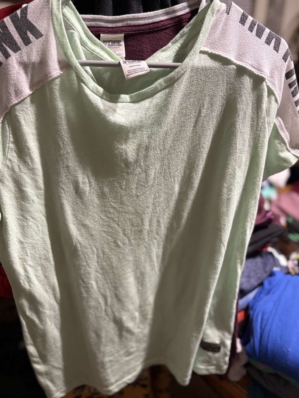 PINK Victoria's Secret Light Mint Short Sleeve Tee with Logo Shoulders